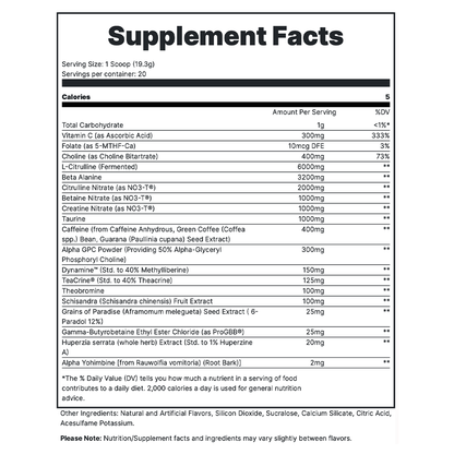 Total War Black OPS - Tigers Blood Supp Facts